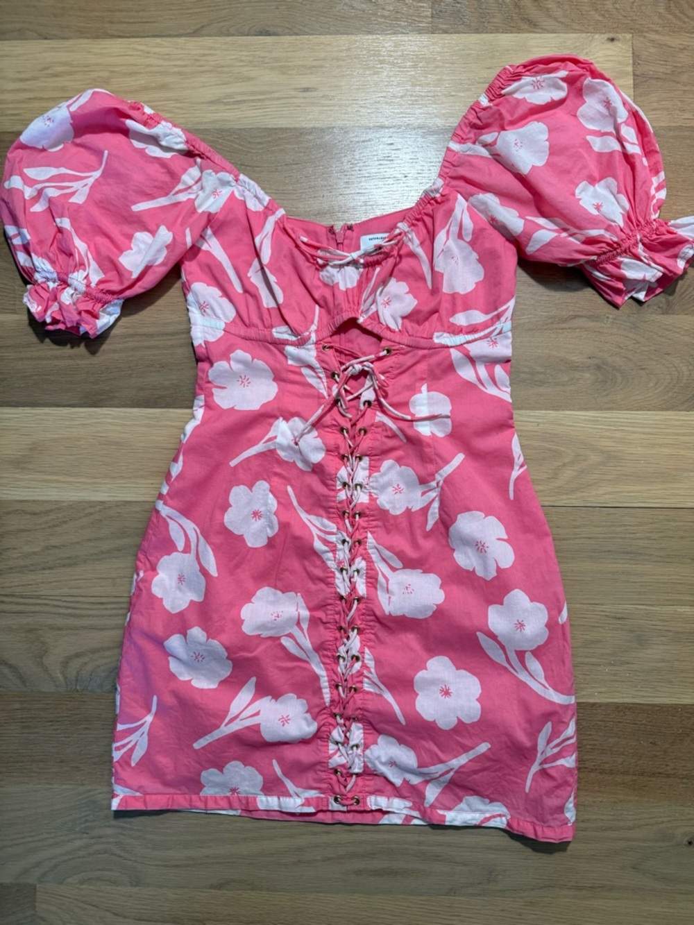 Sabo Skirt Pink Floral Lace-Up Mini Dress